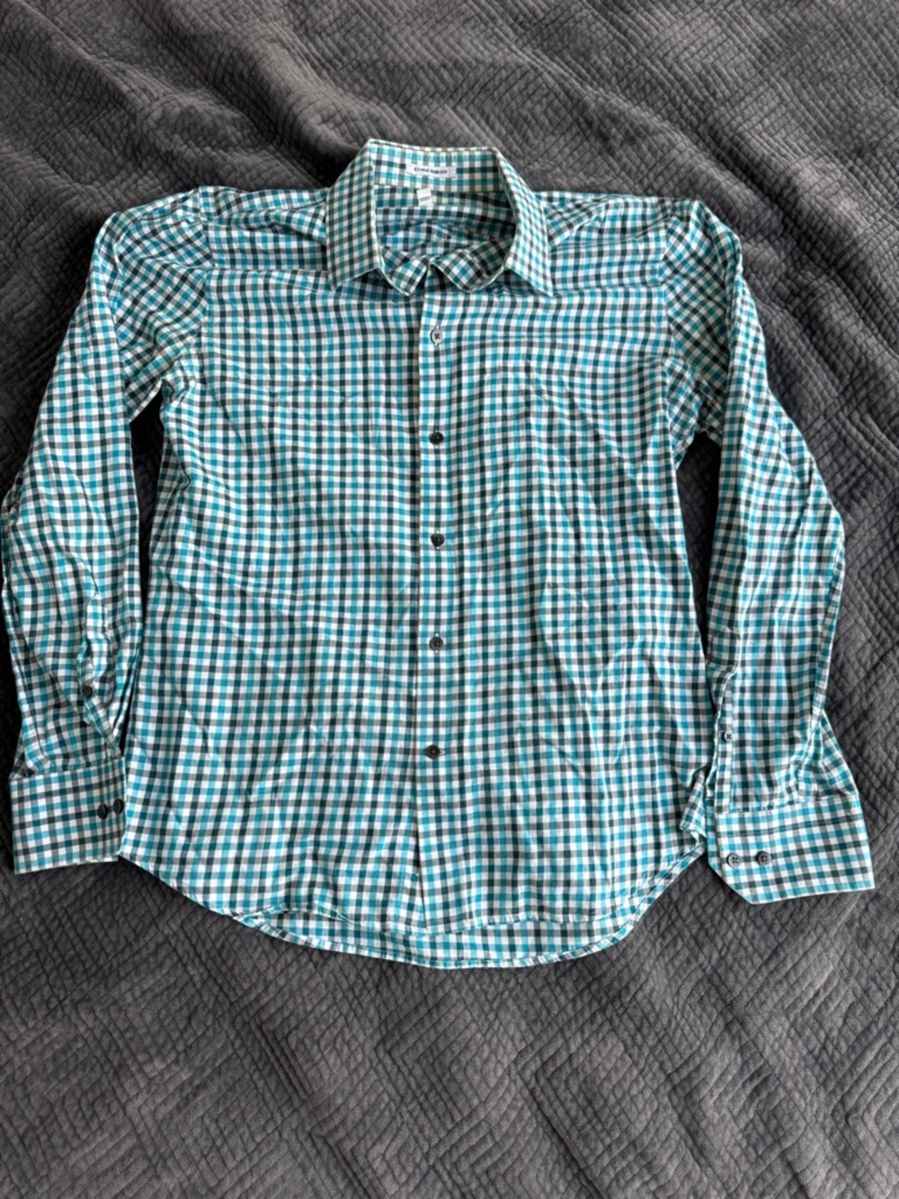 Men's Extra Slim Fit Teal and White Check Button-Down Shirt